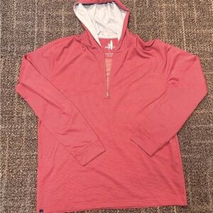 Johnnie-O Mens Size Large Hooded Quarter Zip Pullover Red Fine Stripes
